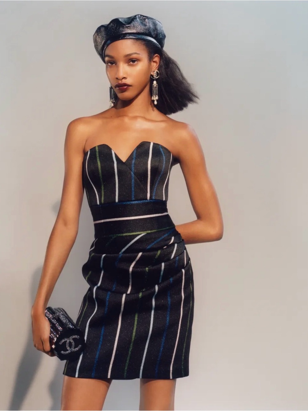 NWT - Emporio Armani  Black White Blue Green Metallic Mini Dress Sza 44 / 8